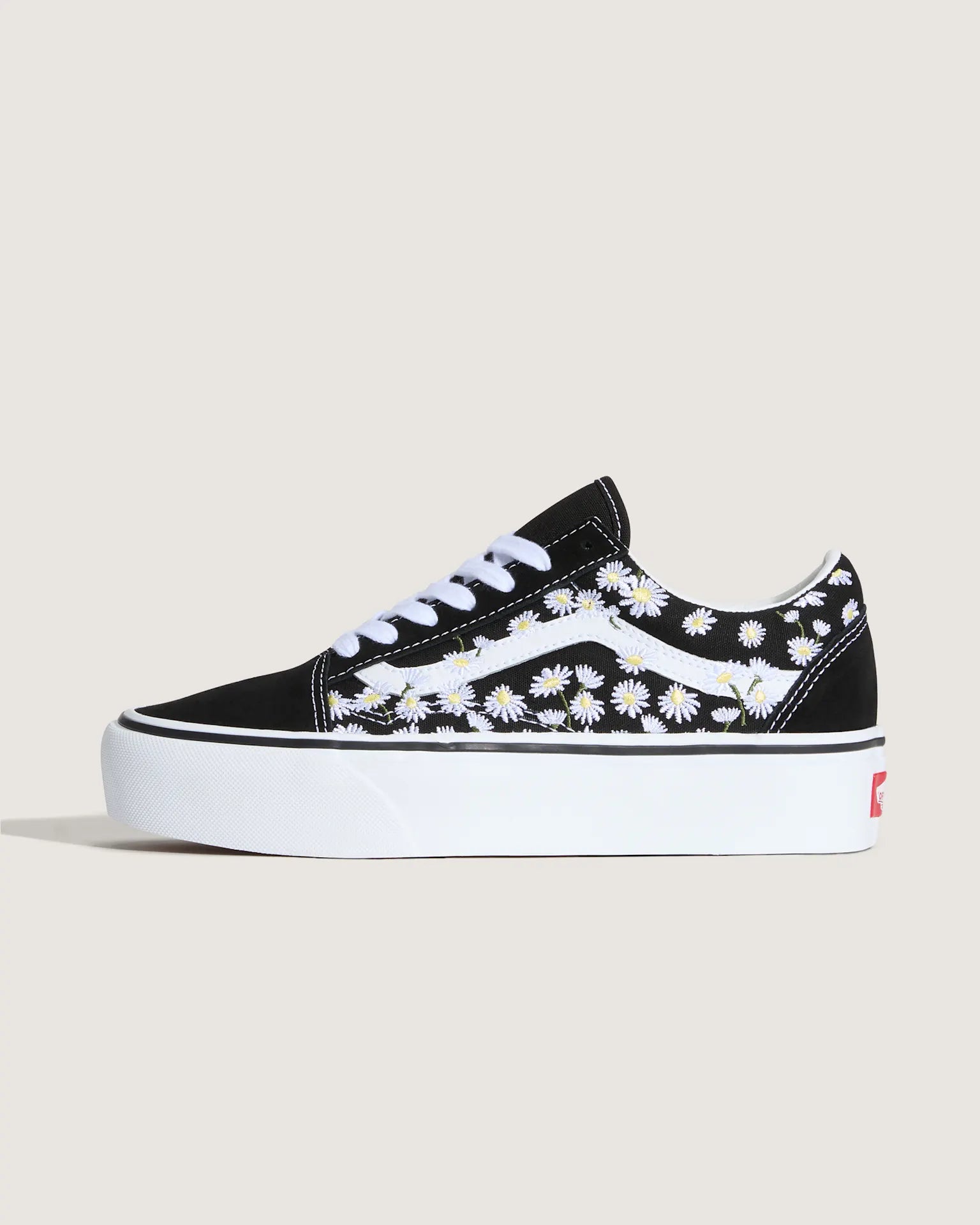 VANS Old Skool Platform FLORAL EMBROIDERY BLACK/WHITE VN000E87BA21 - 1